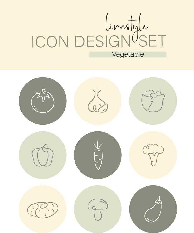 Linestyle Icon Design Set Vegetable vector