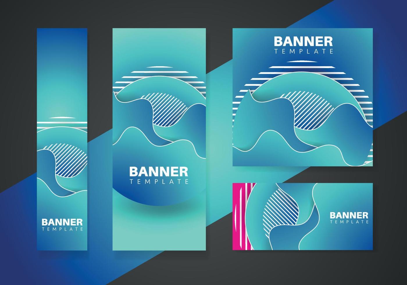 Blue banner set template with flowing liquid shapes, amoeba forms. Abstract dynamic gradient graphic elements in modern style. vector