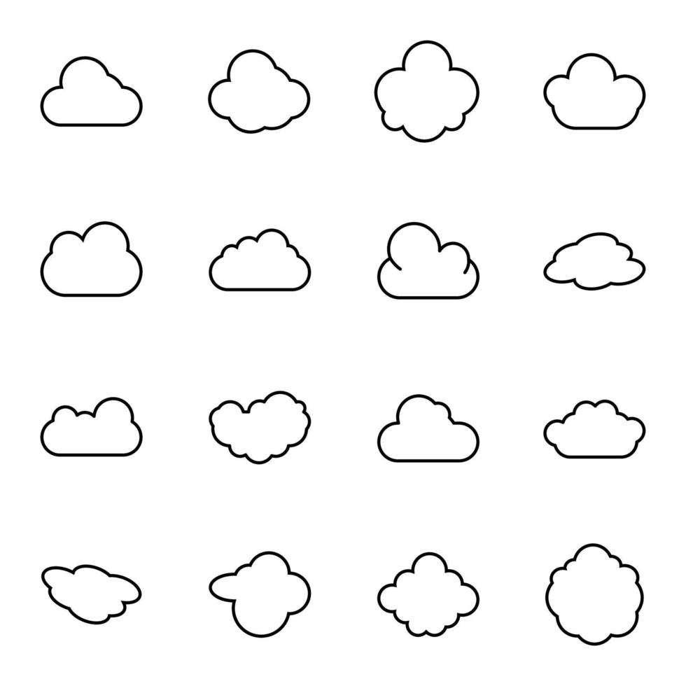 Vector line icon set of various clouds. It can be used for sites, weather forecasts, articles, books, interfaces and various design