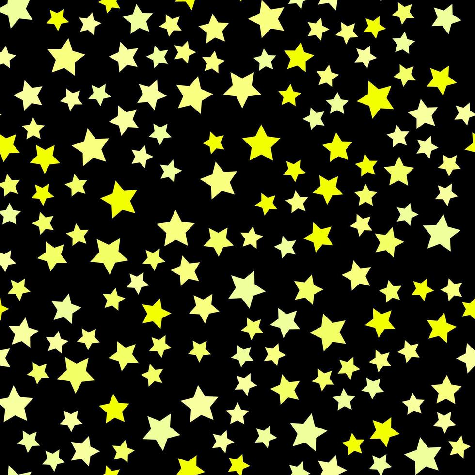 Seamless repeating pattern of various yellow stars on black background for fabric, textile, papers and other various surfaces vector