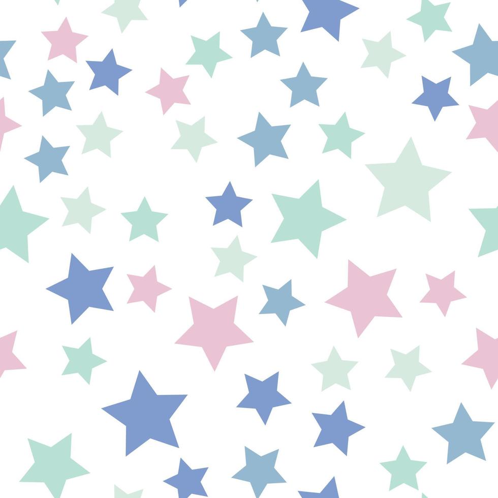 Seamless repeating pattern of pastel blue, pink, light green stars for fabric, textile, papers and other various surfaces vector