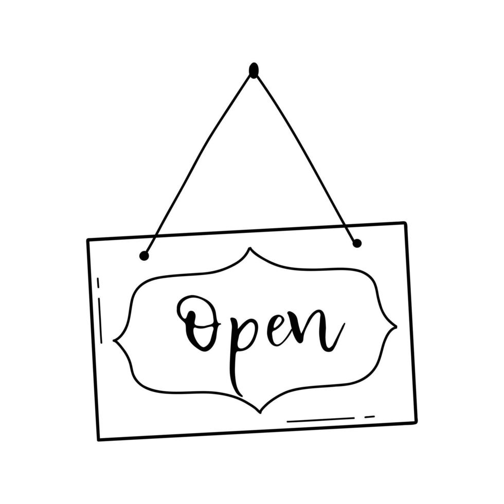 Hand drawn open sign element. Doodle sketch style. Store door or window closed icon label. vector illustration