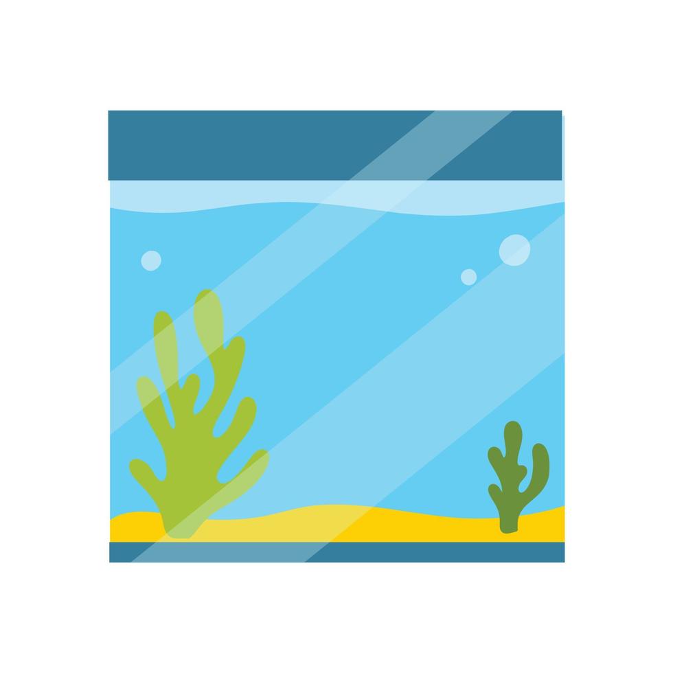 Rectangular aquarium. Aquarium with algae in flat style. Vector illustration. Empty isolated aquarium in cartoon style.
