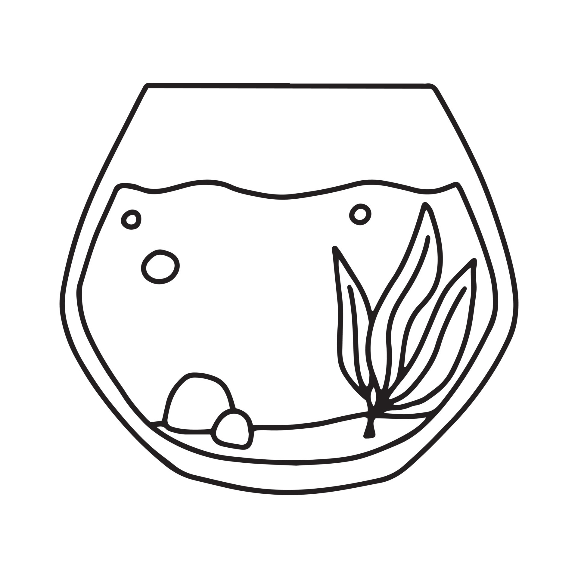 Fishbowl. Aquarium with algae in a linear style. vector illustration