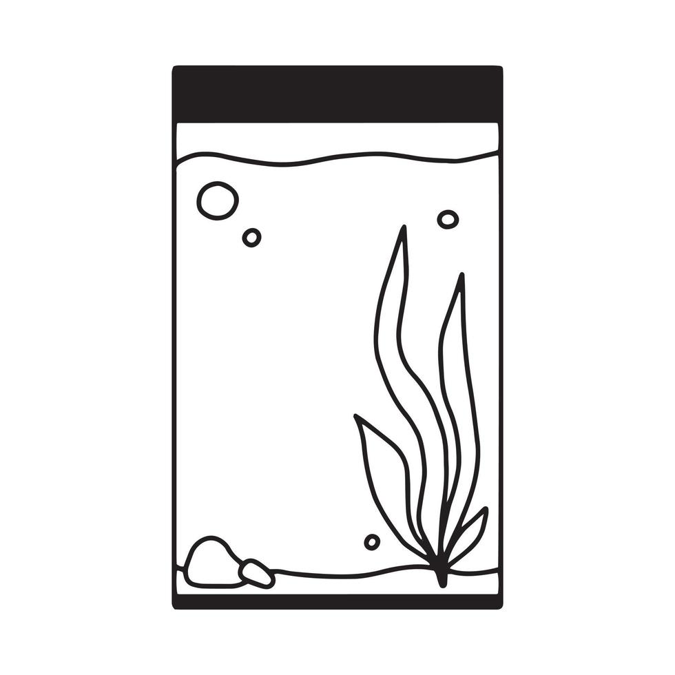 rectangular acuario. acuario con algas en garabatear estilo. vector ilustración.