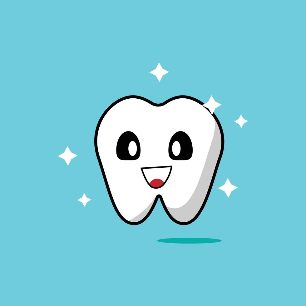 Cute tooth with smile. Healthy tooth concept vector illustration. Isolated on blue background