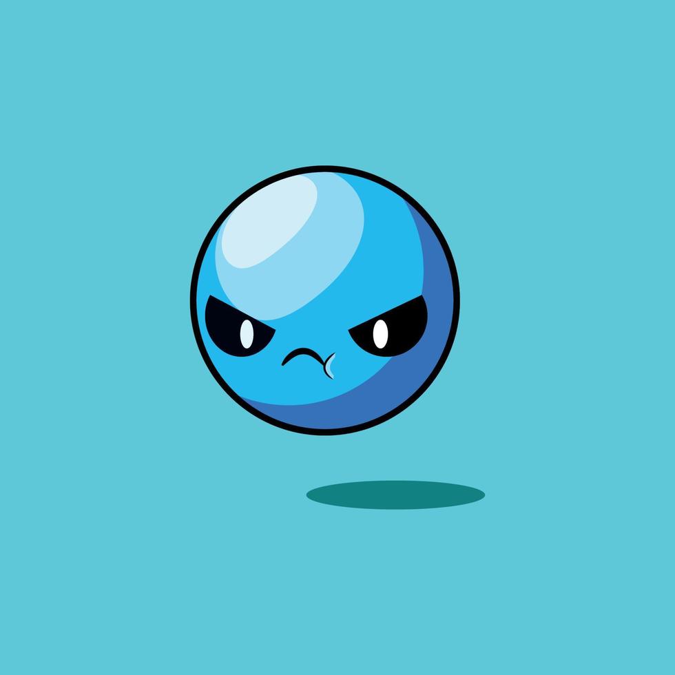 frown face blue ball. icon vector, adorable simple cartoon, cute face on blue background vector