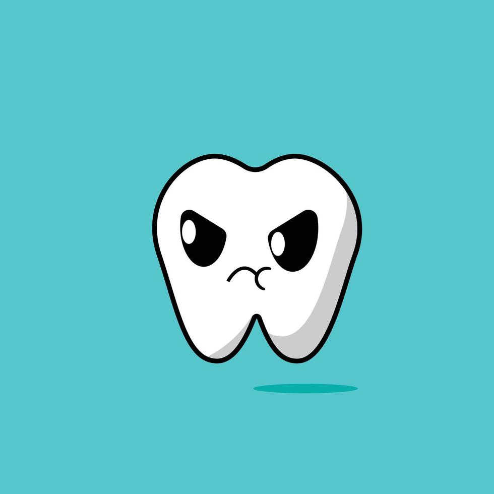 angry Cute tooth with sulky face. Healthy tooth concept vector illustration. Isolated on blue background