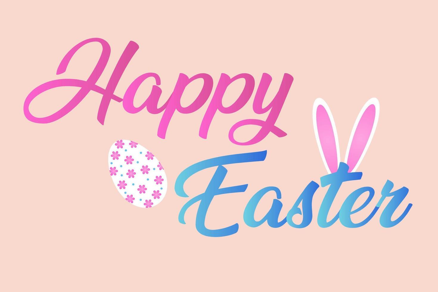 Lettering Happy Easter with eggs and bunny ears. vector