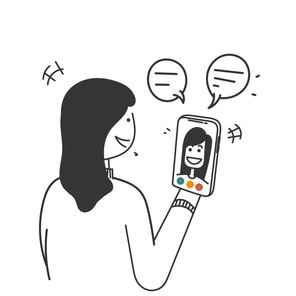 hand drawn doodle Person having a video call illustration vector