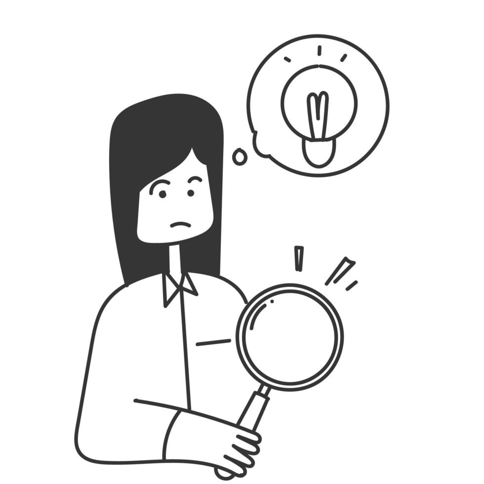 mano dibujado garabatear persona participación aumentador vaso y bulbo símbolo para buscando idea ilustración vector