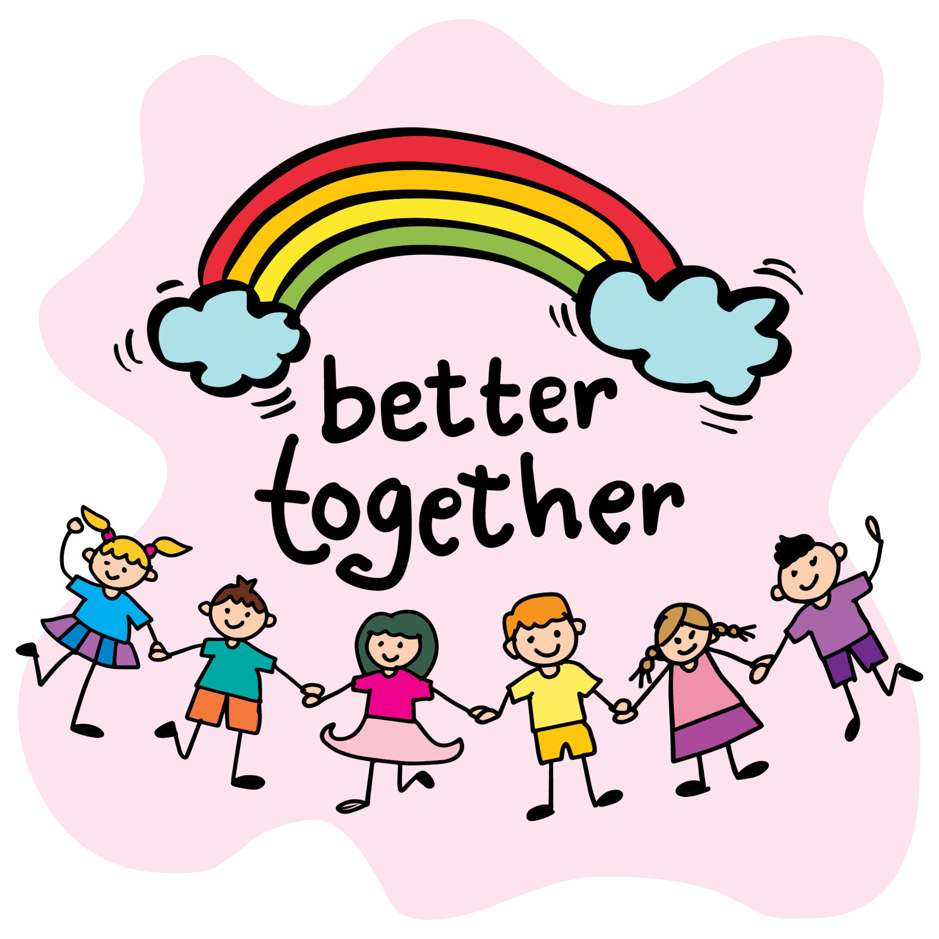 Better together, hand lettering with kids holding hands. 20144449