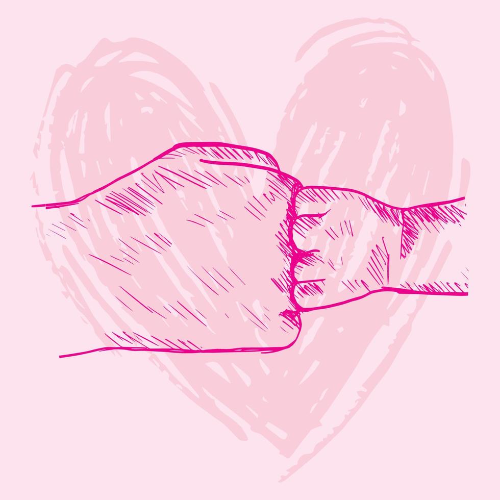 bosquejo mujer puño en contra recién nacido mano con corazón forma vector