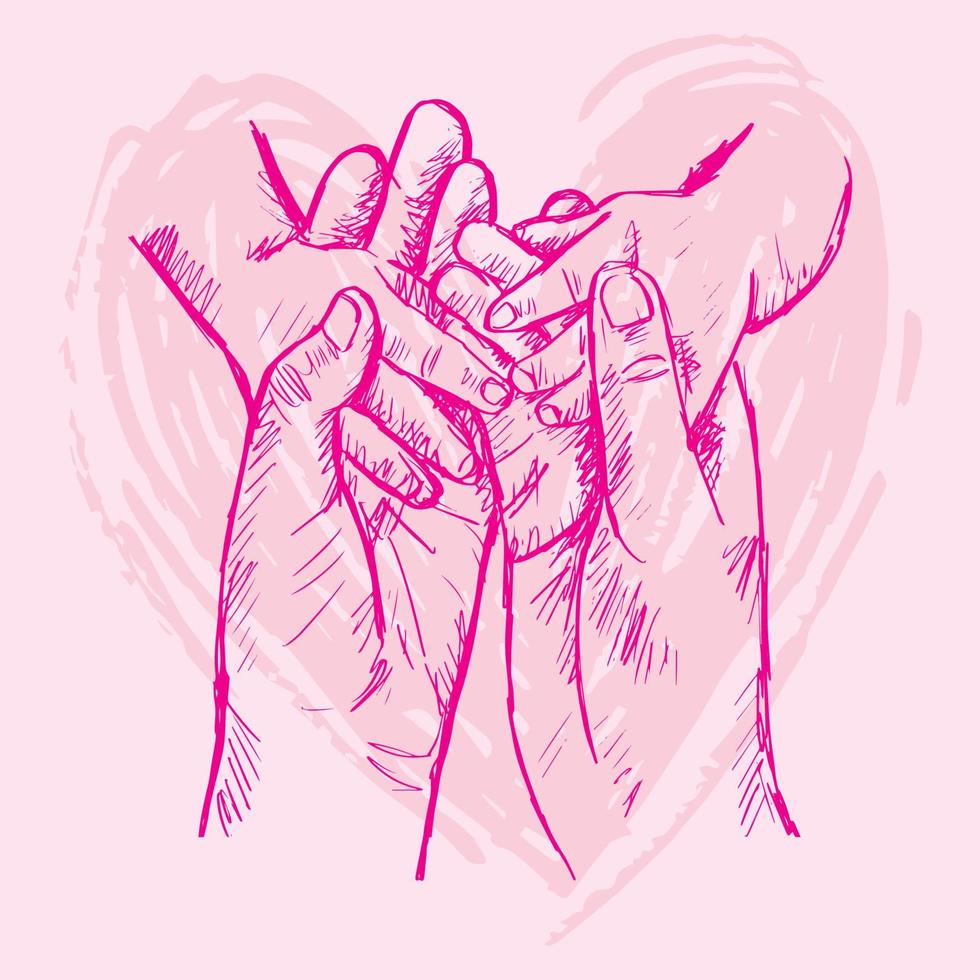 Sketch mother hands holding baby with heart shape vector