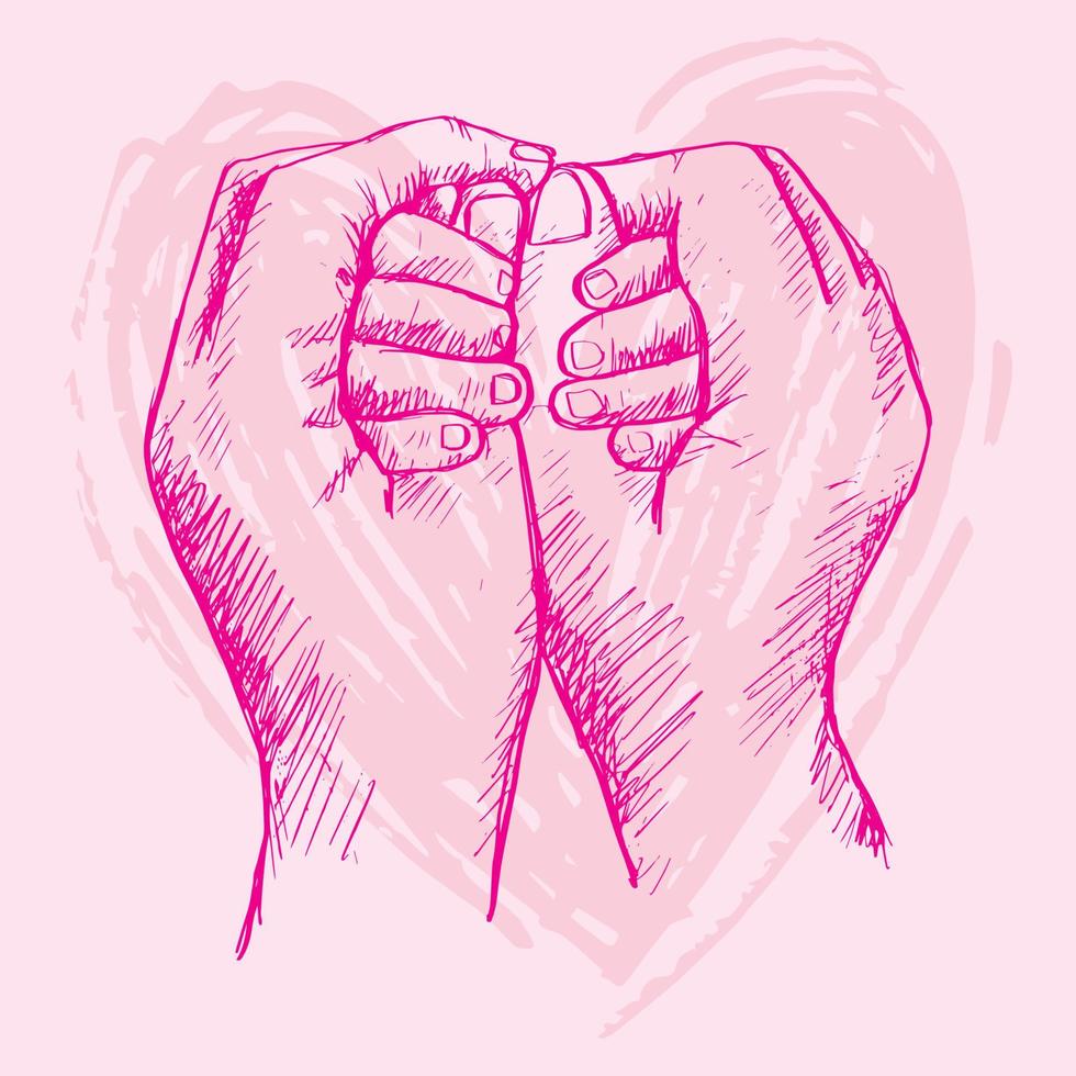 Sketch mother hands holding baby with heart shape vector