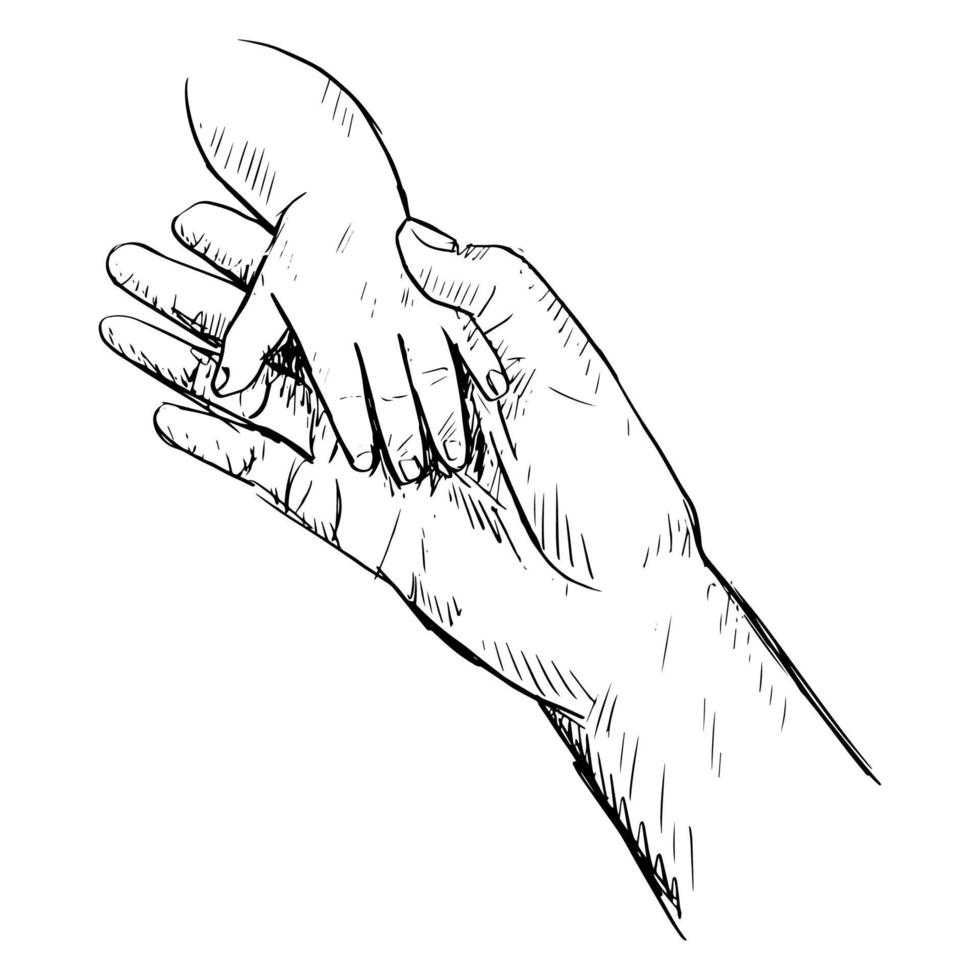 Sketch of mother holding hand of child vector