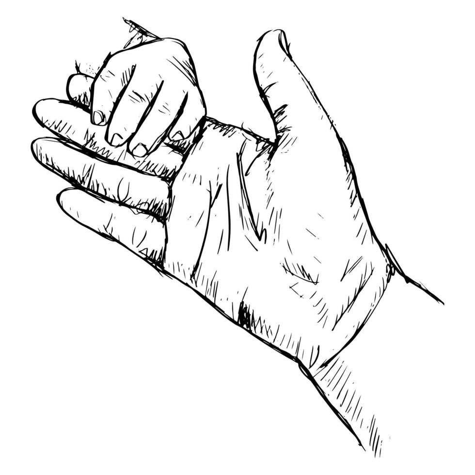 Sketch of mother holding hand of child vector