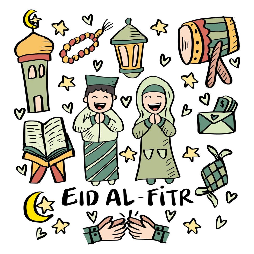 conjunto de garabatear eid Alabama fitr vector