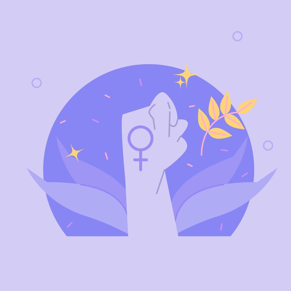 celebrando el fuerza de mujer. un plano vector ilustración de manos levantamiento en unidad