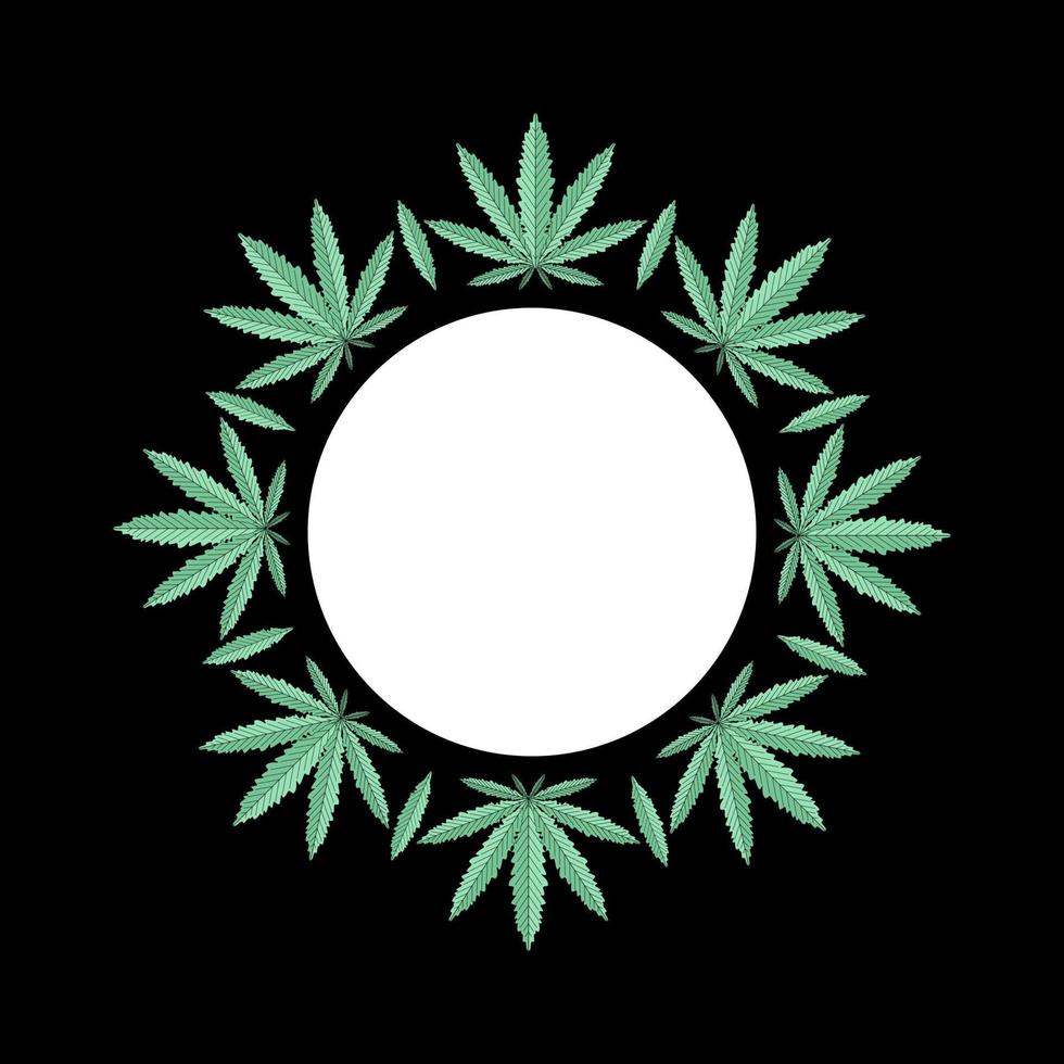 Hemp cannabis border. Marijuana ornament circle. Grass round banner with place for text. vector