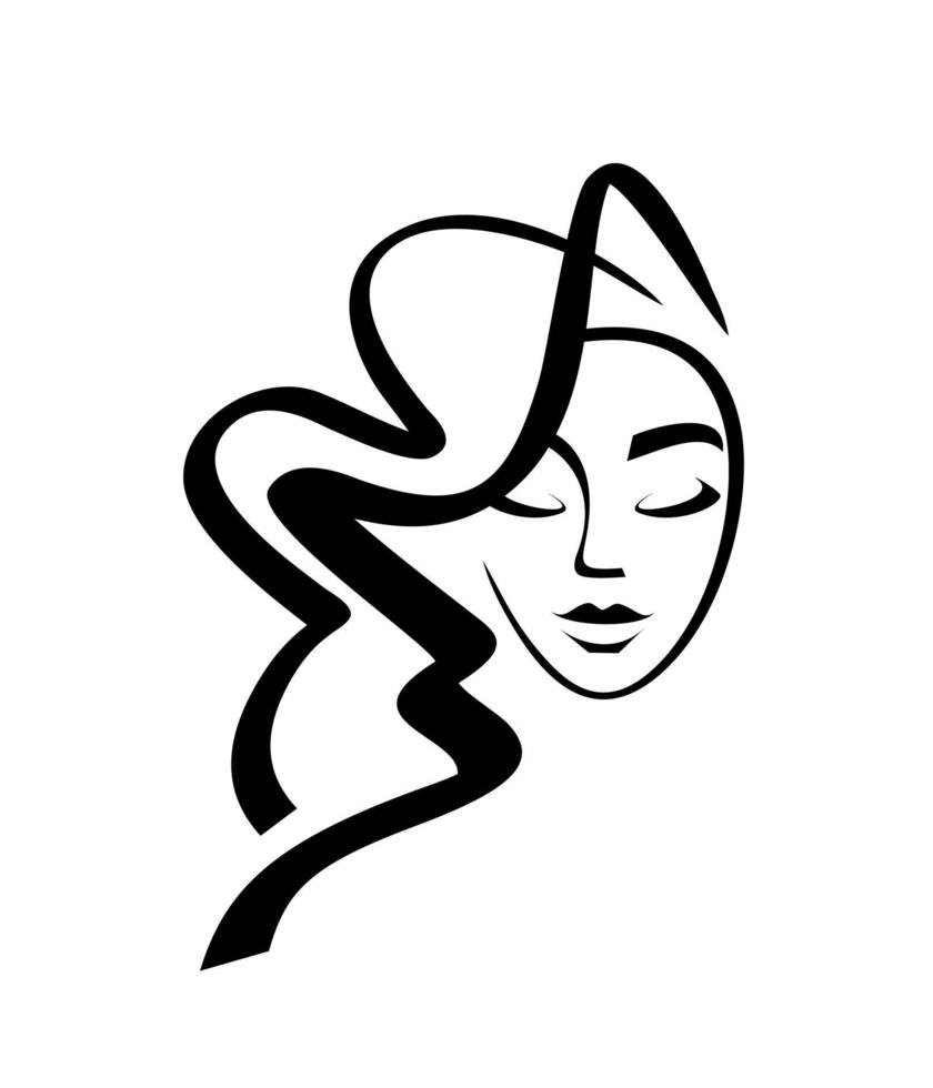 Hairstyle logo. Makeup woman icon. Emblem of a beauty salon. Vector flat style illustration. Beautiful lady avatar. Cosmetology, eyelashes and eyebrows.