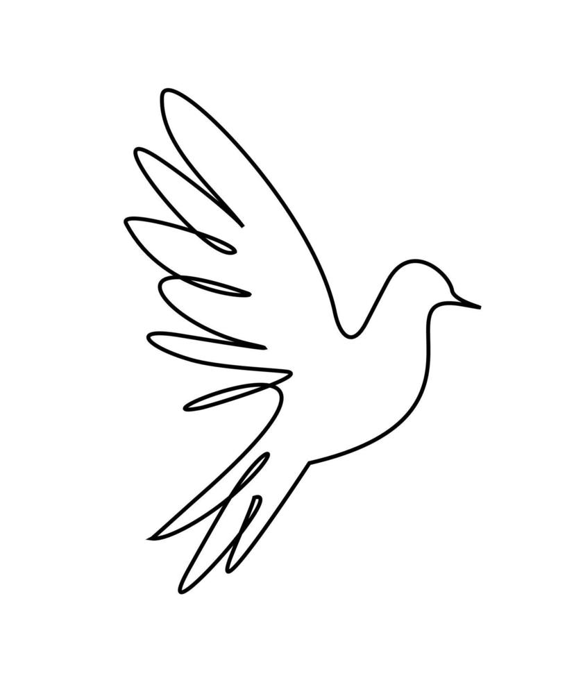 pájaro logo uno línea. pájaro volador continuo contorno icono. paloma emblema minimalismo vector