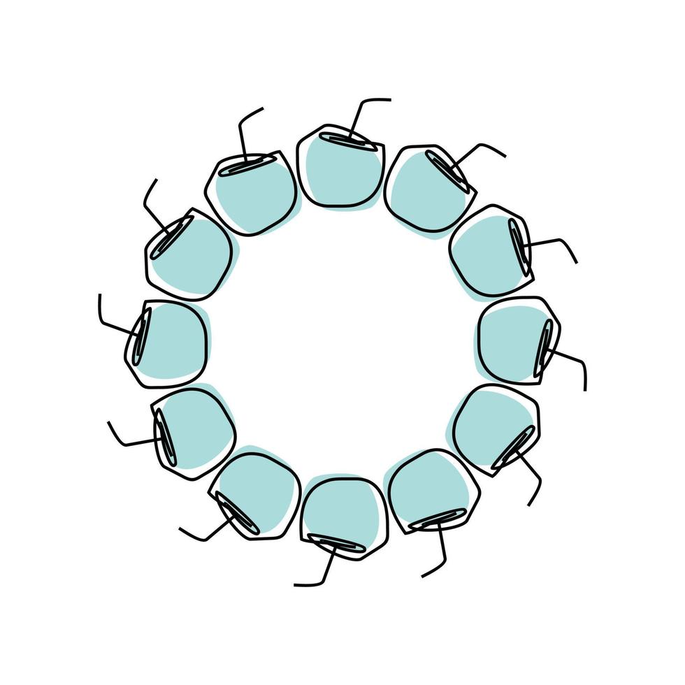 Pina colada border. Coconut cocktail round frame. Tropical refreshing drink. vector