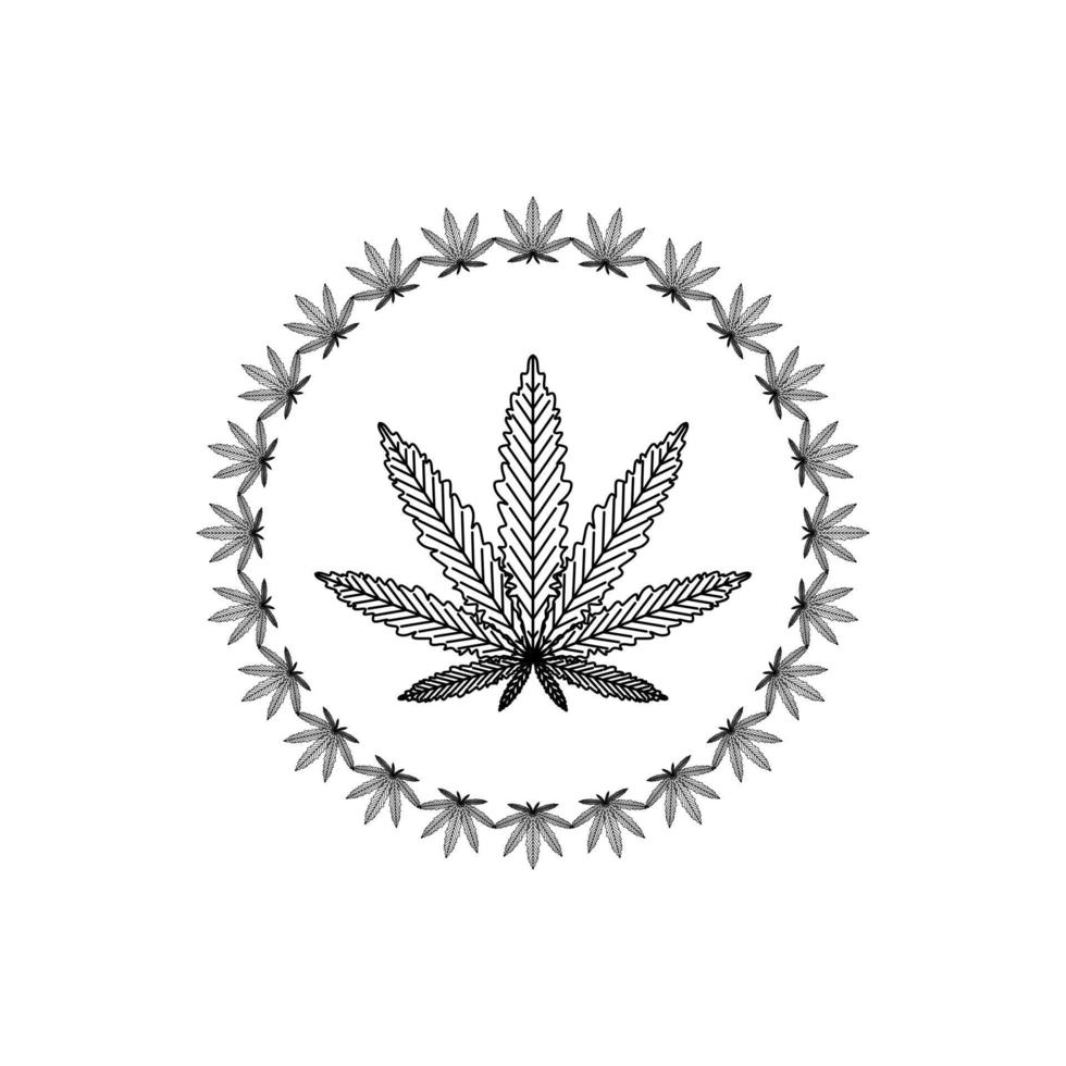 Cannabis marijuana leaves in a circle. Vegetable border. Leaves ornament. vector