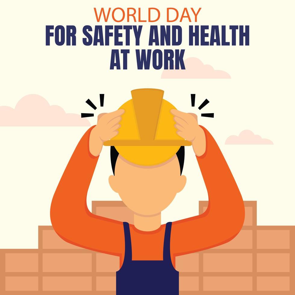 illustration vector graphic of a field worker holding a helmet to protect his head, perfect for international day, safety and health at work, celebrate, greeting card, etc.