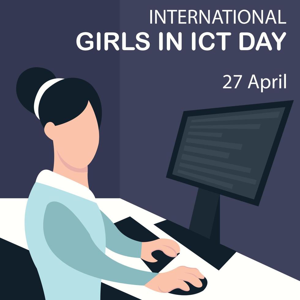 ilustración vector gráfico de un mujer utilizando un computadora a trabajo escritorio, Perfecto para internacional día, muchachas en Actuar día, celebrar, saludo tarjeta, etc.