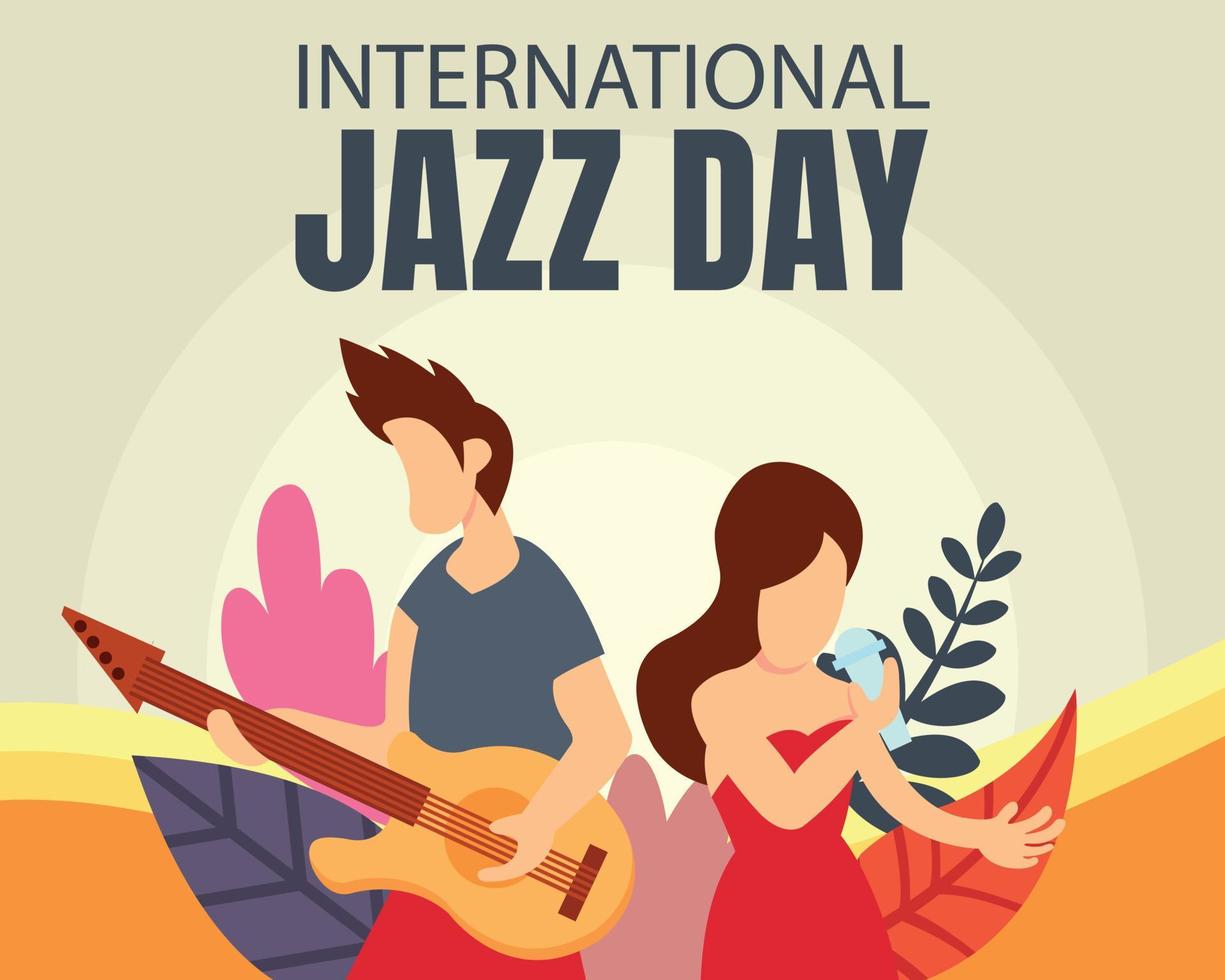 illustration vector graphic of a couple playing music, perfect for international day, international jazz day, celebrate, greeting card, etc.