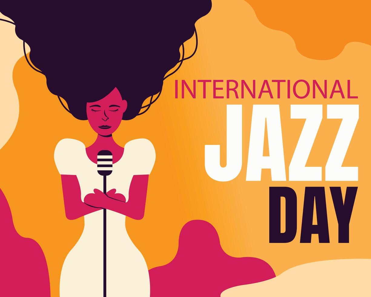 illustration vector graphic of a woman with long hair holding a mic, perfect for international day, international jazz day, celebrate, greeting card, etc.