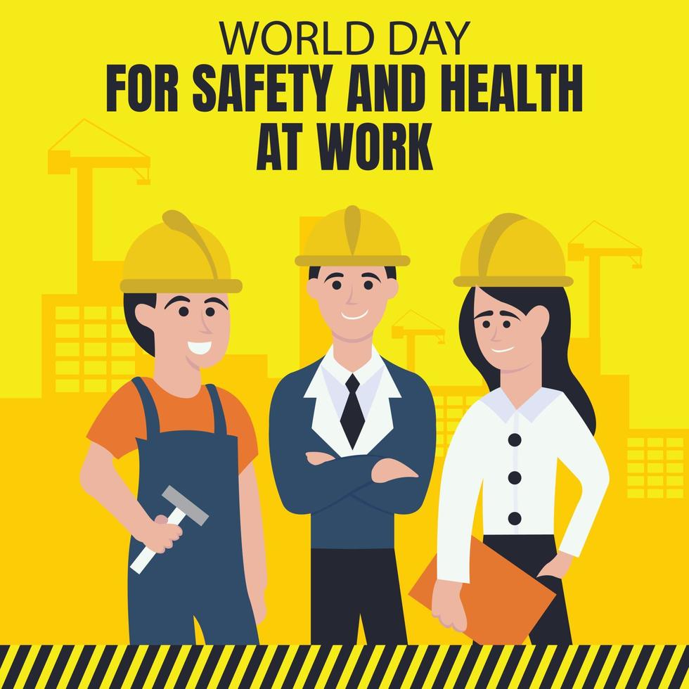 illustration vector graphic of team of project workers in the project area, perfect for international day, safety and health at work, celebrate, greeting card, etc.