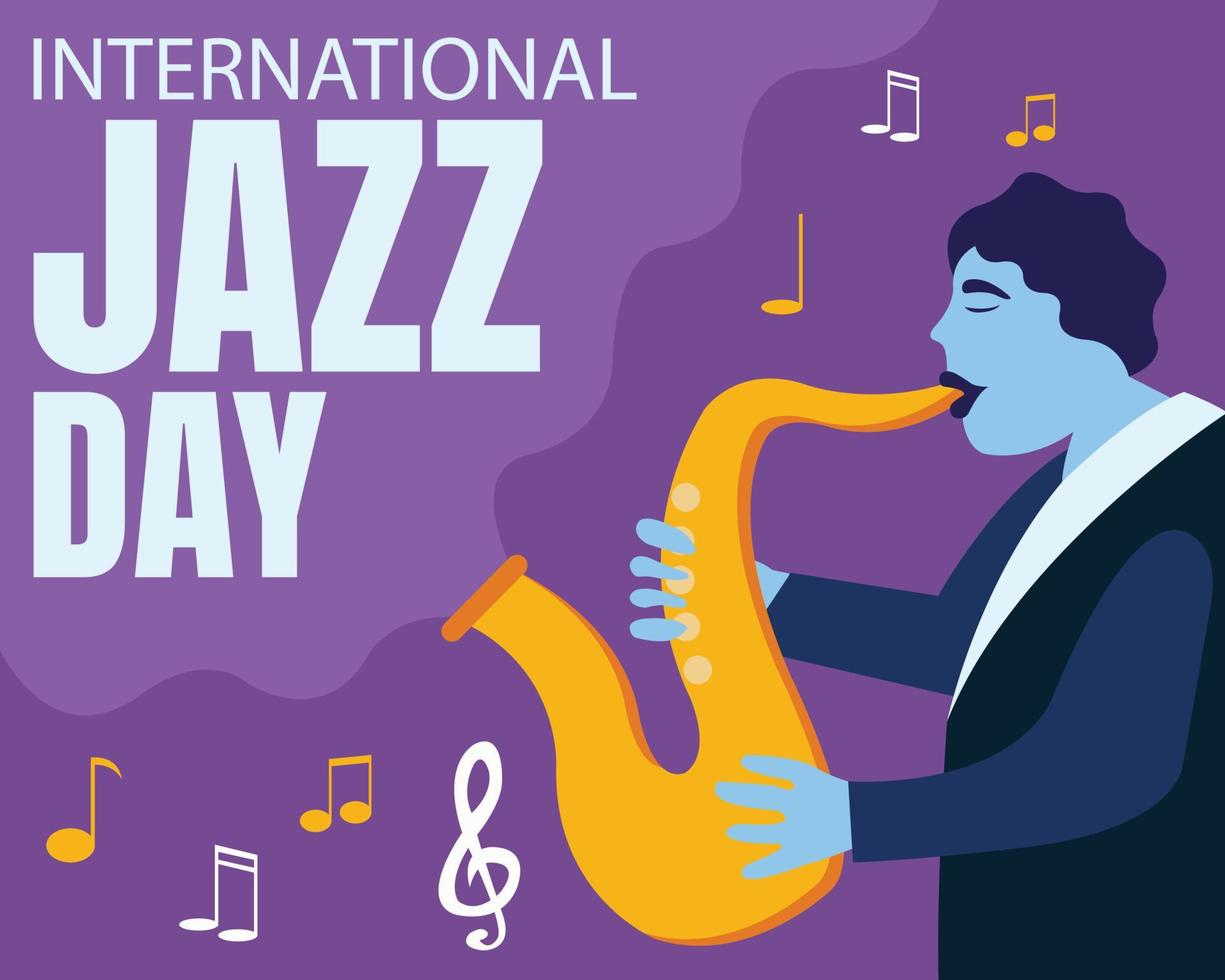 ilustración vector gráfico de un hombre es jugando el saxofón, demostración musical notación, Perfecto para internacional día, internacional jazz día, celebrar, saludo tarjeta, etc.