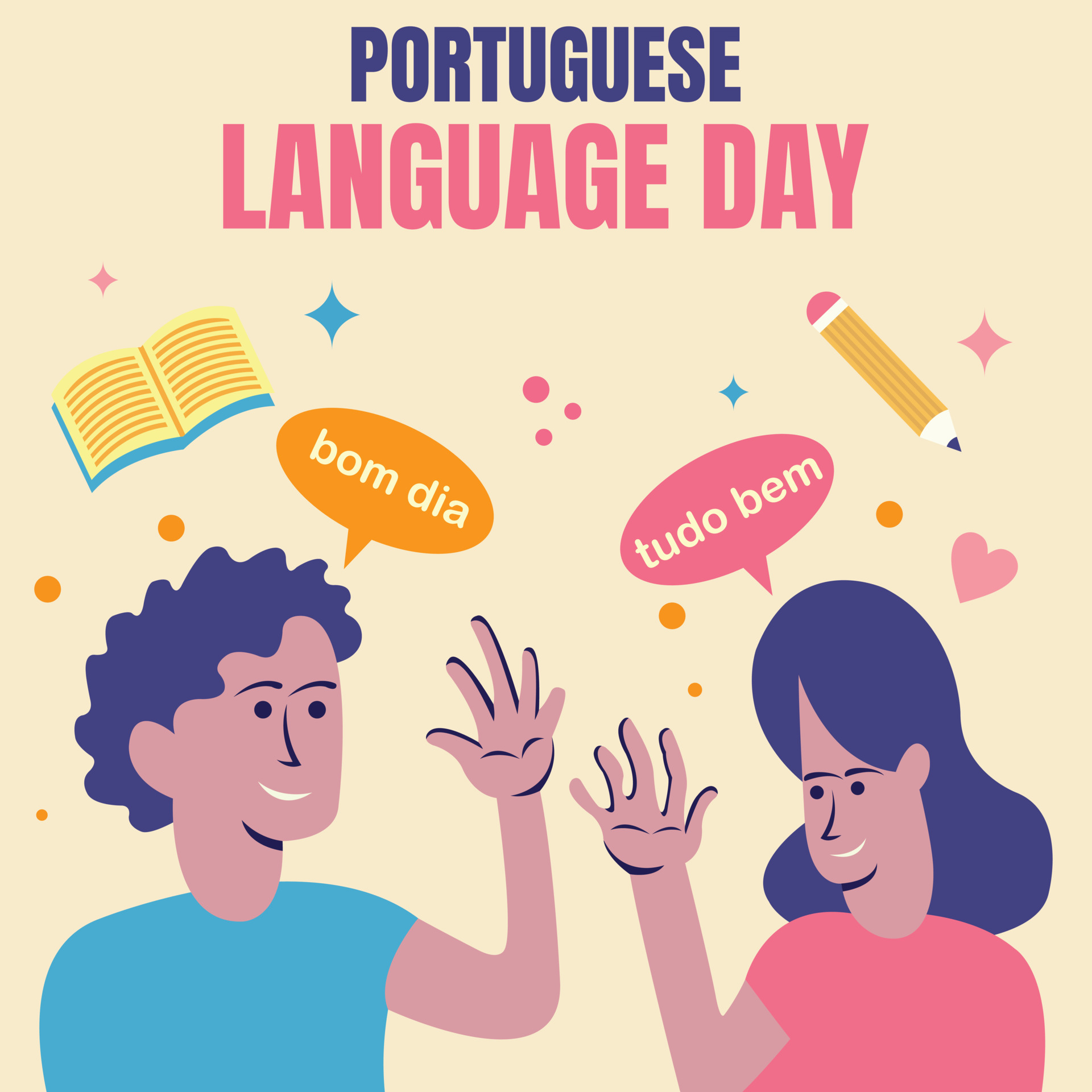 illustration vector graphic of a couple is communicating in portuguese, perfect for