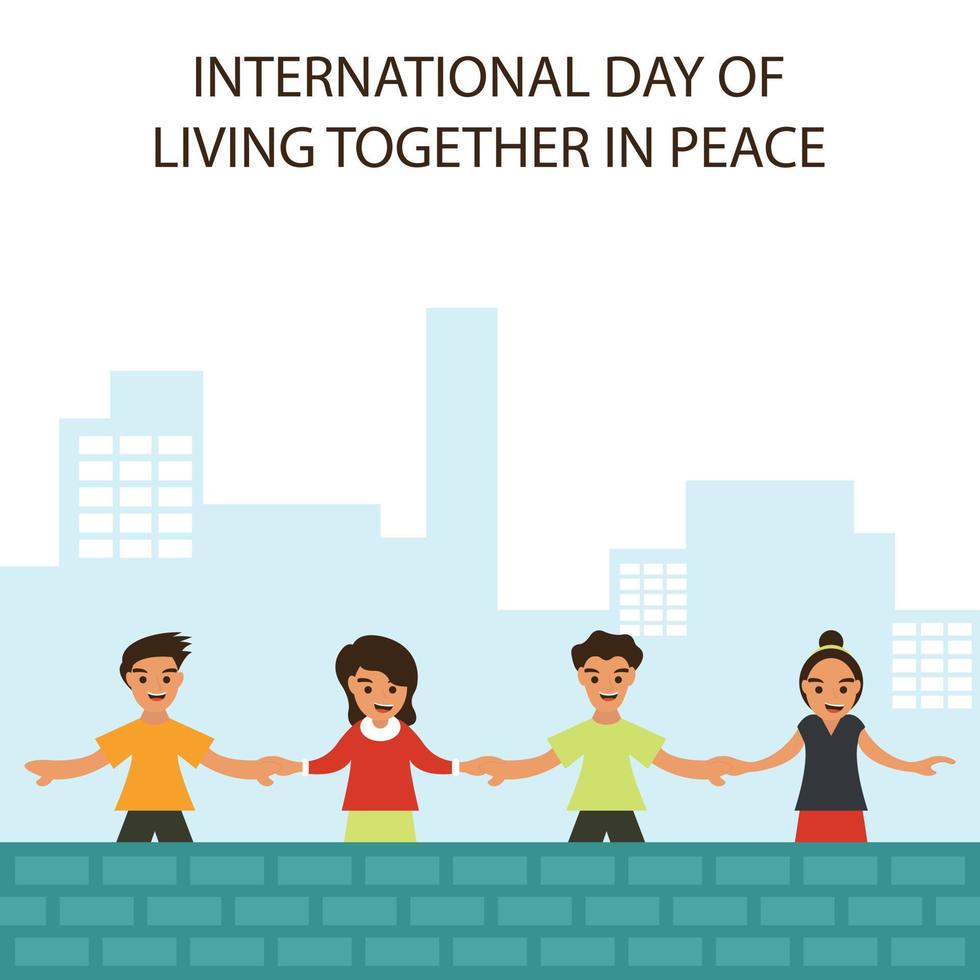 illustration vector graphic of children holding hands together on urban wall, perfect for international day, living together in peace, celebrate, greeting card, etc.