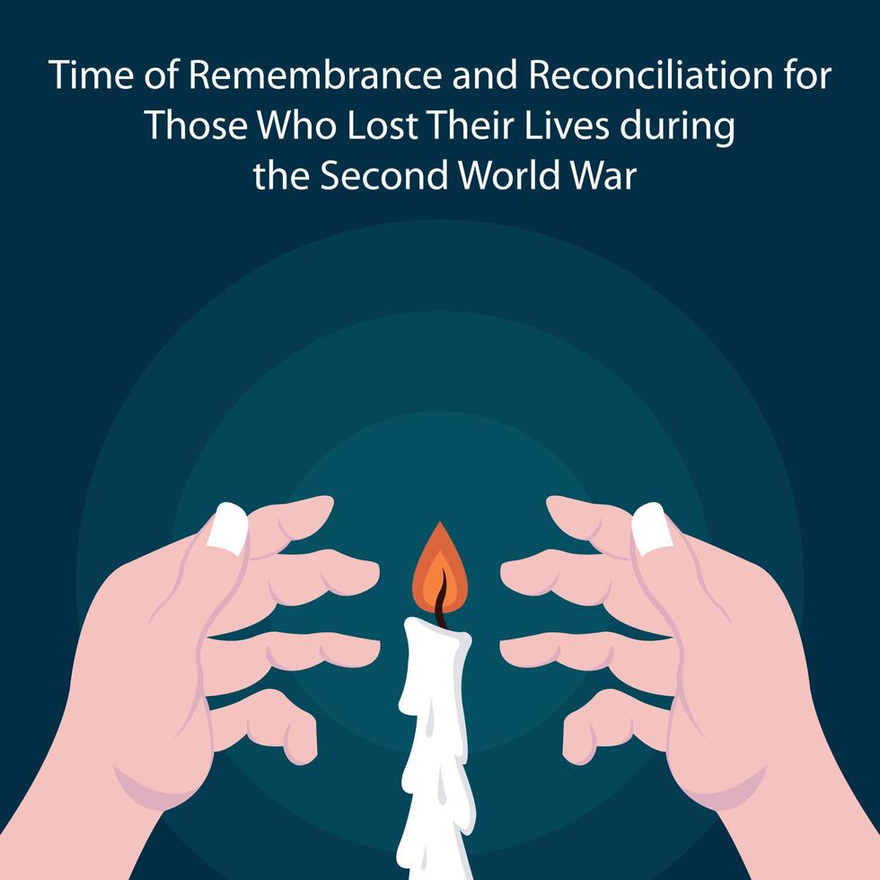 illustration vector graphic of a pair of hands guarding the candle flame, perfect for international day, remembrance reconciliation, those who lost, their lives during, second world war, celebrate.