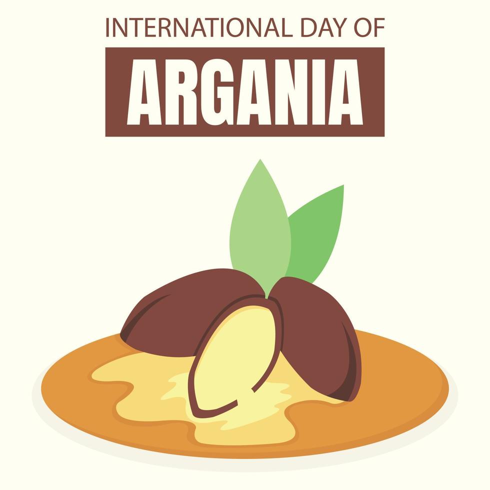 illustration vector graphic of three argania seeds, featuring argania oil coming out of the seeds, perfect for international day, international day of argania, celebrate, greeting card, etc.