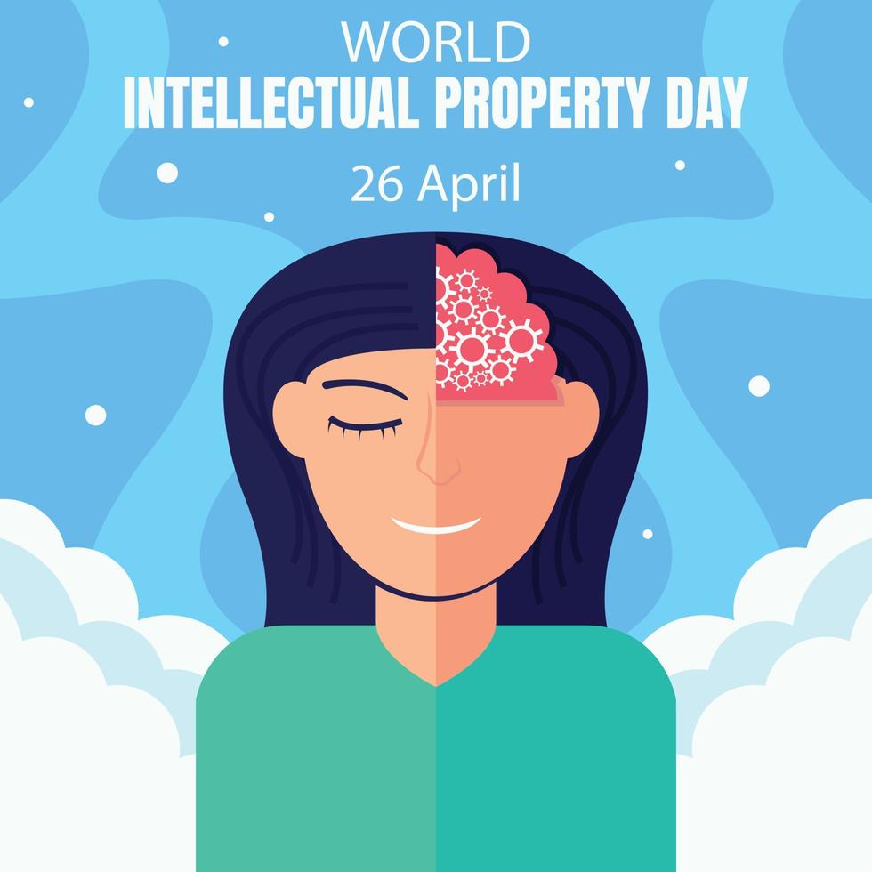 illustration vector graphic of a woman with half of her brain visible, perfect for international day, world intellectual property day, celebrate, greeting card, etc.