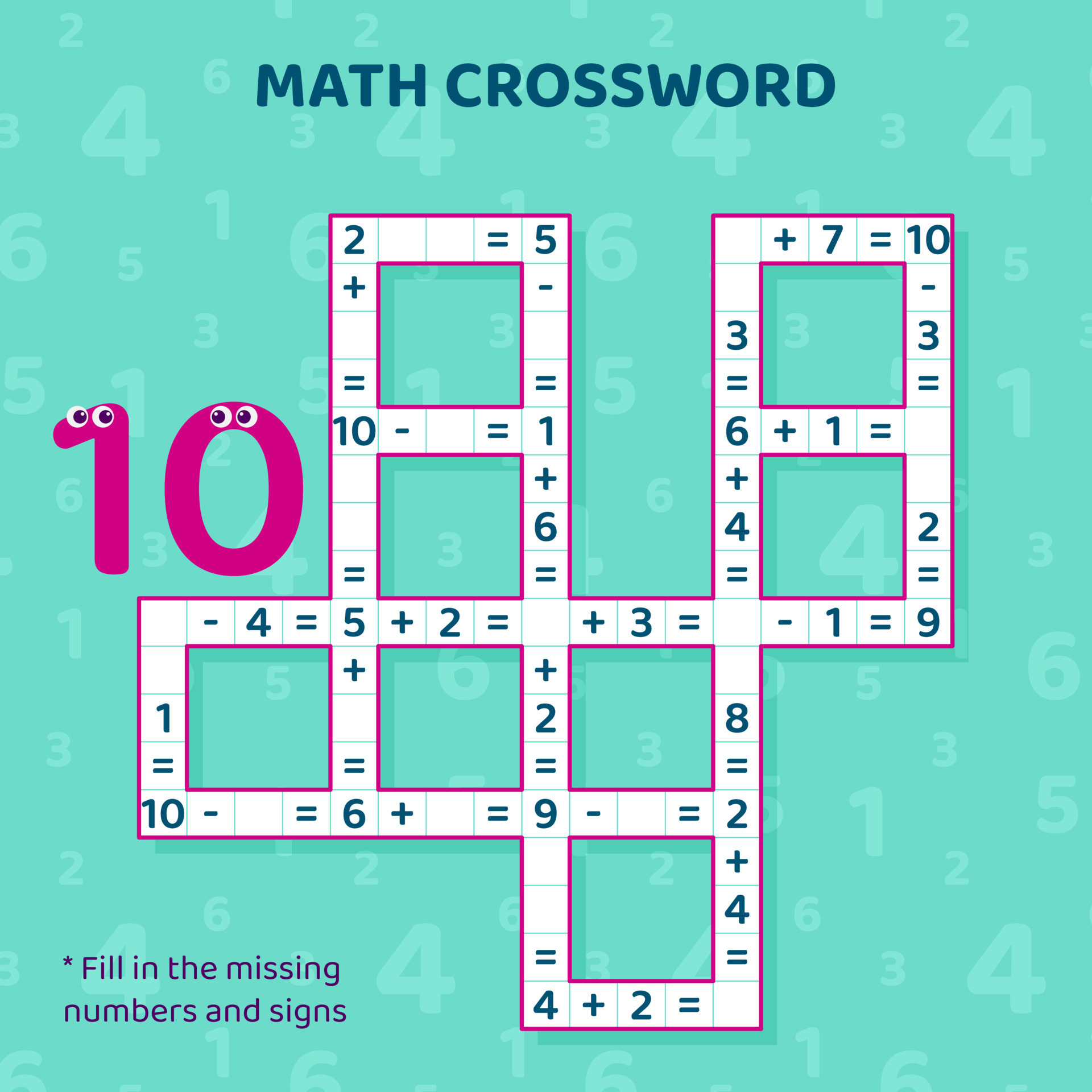 Math crossword puzzle for kids addition and subtraction counting up