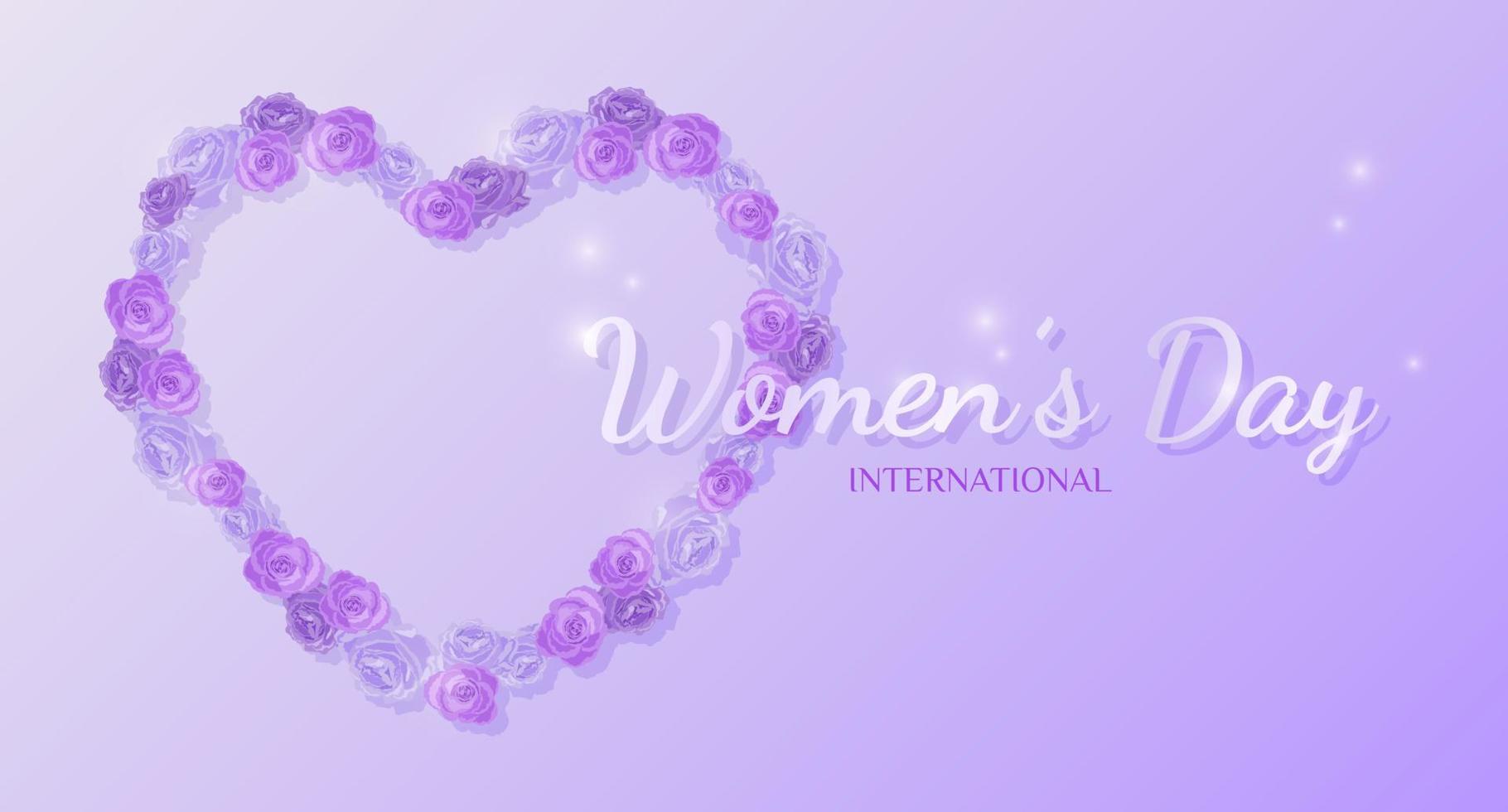 contento De las mujeres día antecedentes con corazón de púrpura rosas y texto. web bandera internacional De las mujeres día. vector ilustración