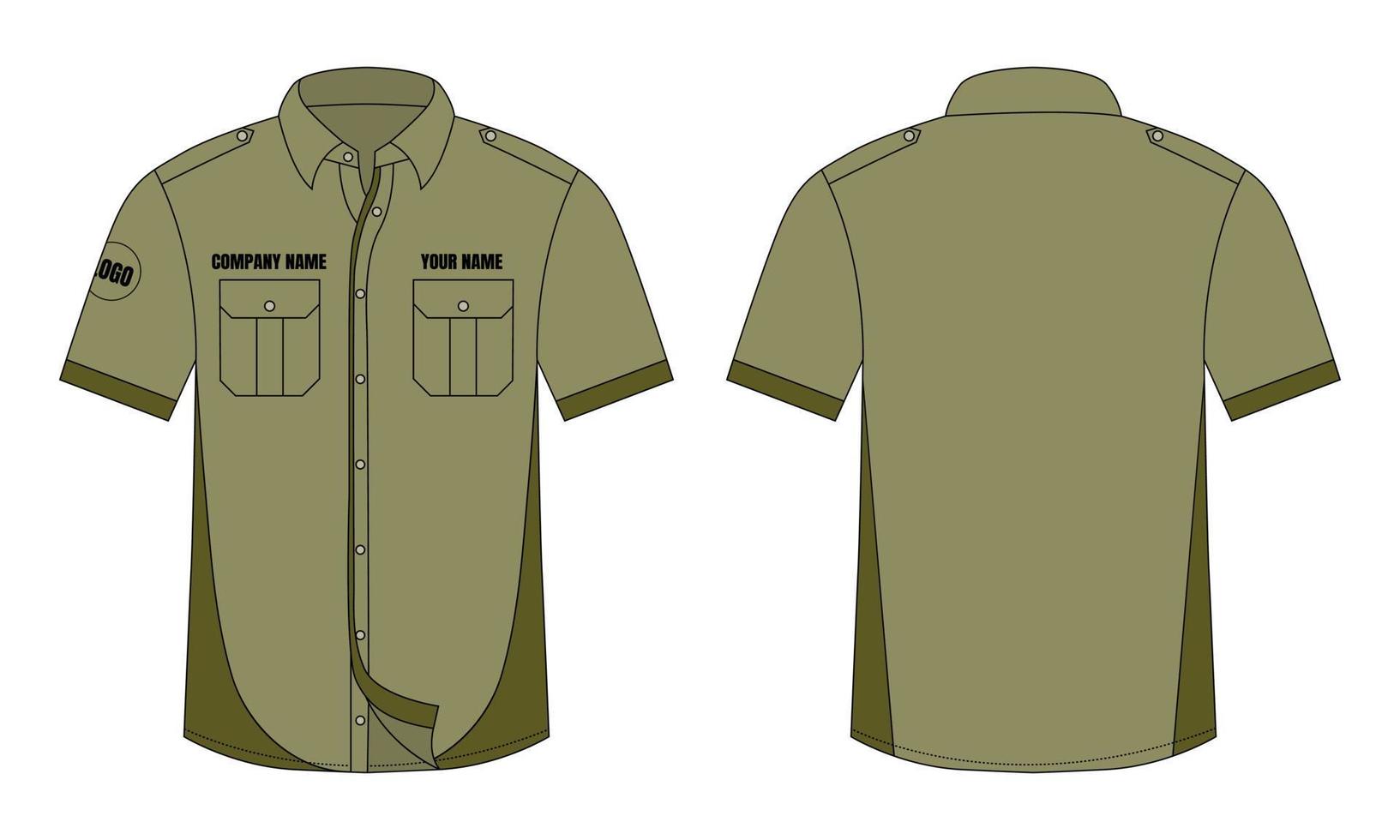 Army color outdoor shirt mockup front and back view vector