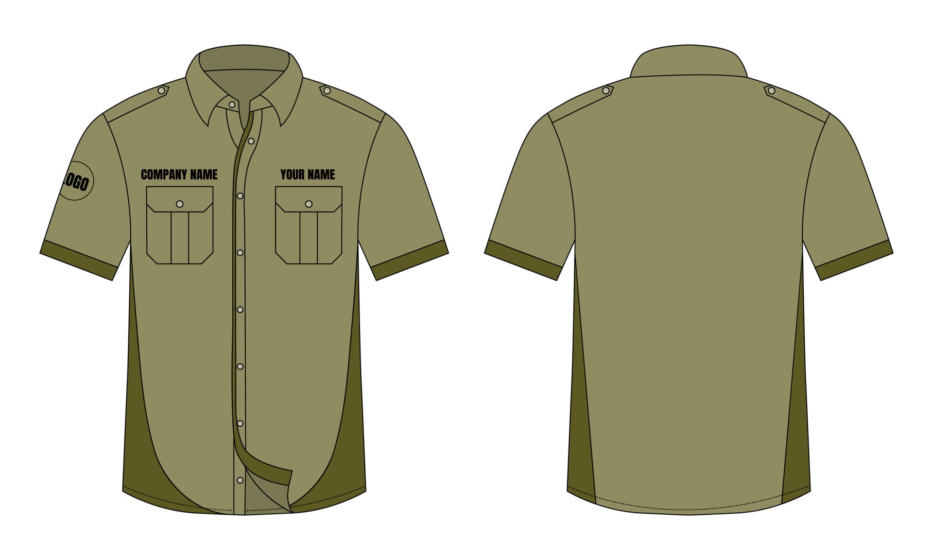 Army color outdoor shirt mockup front and back view 20146312 Vector Art at  Vecteezy