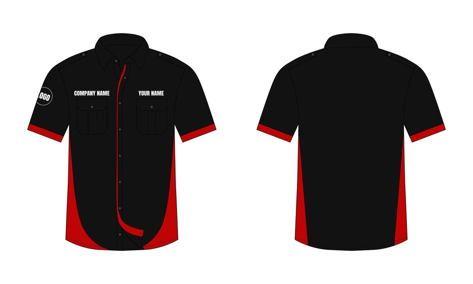 Black and red office shirt mockup front and back view vector