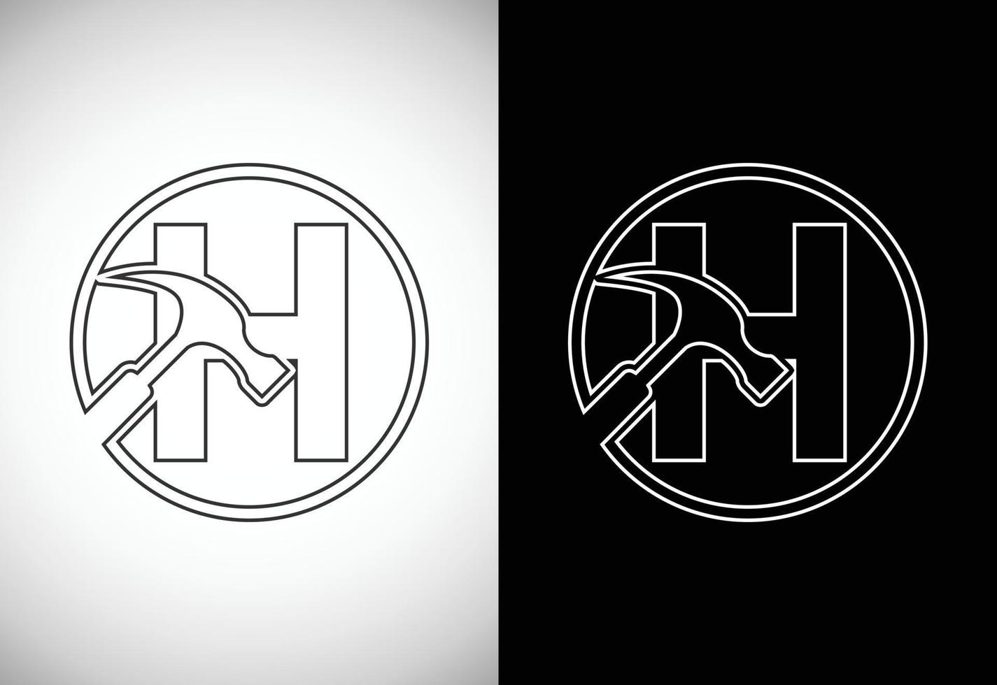 Initial H letter alphabet with a Hammer. Repair, renovation, and construction logo. Line art style logo vector