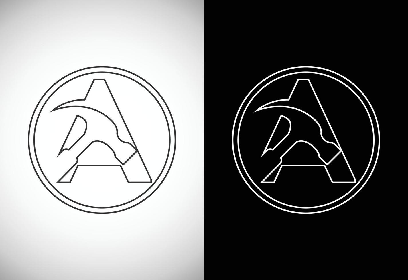 Initial A letter alphabet with a Hammer. Repair, renovation, and construction logo. Line art style logo vector