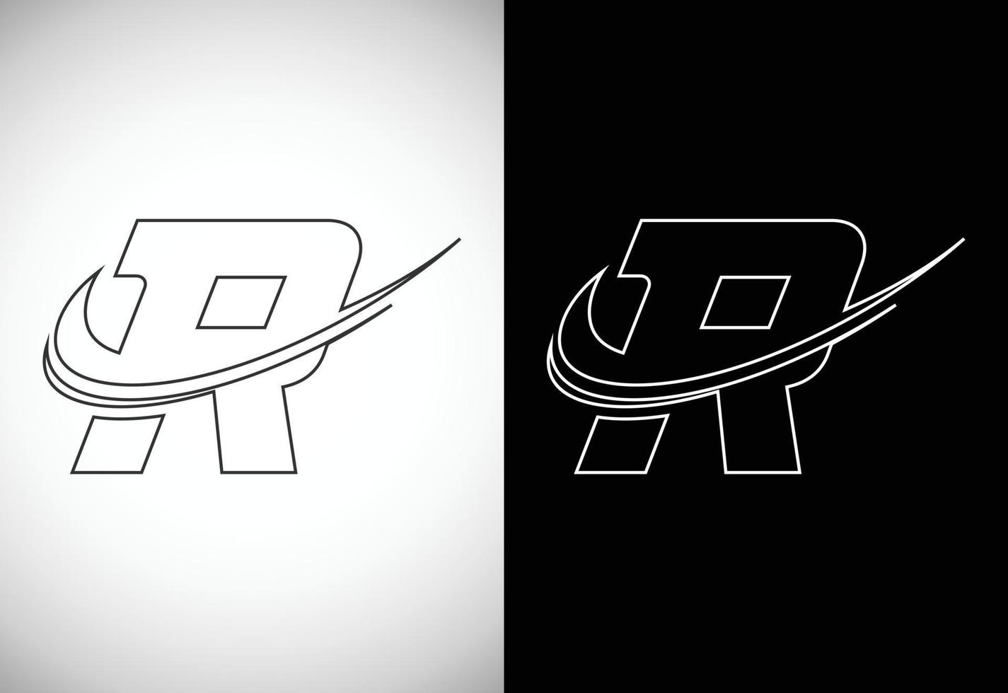 Initial letter R with a swoosh line art-style logo. Modern vector logotype for business and company identity.