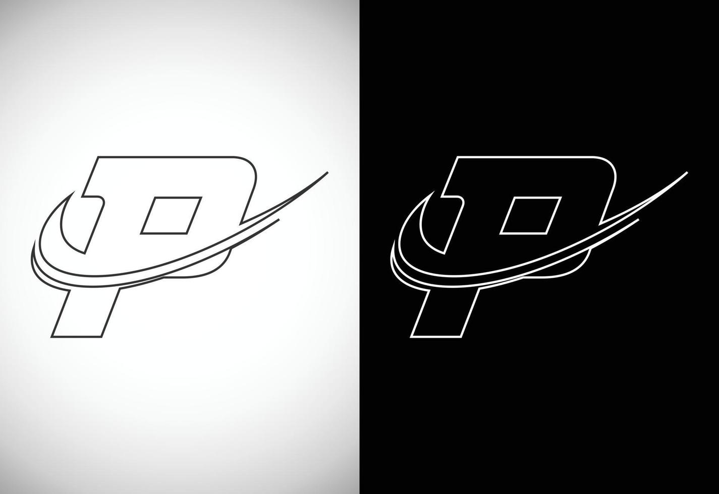 Initial letter P with a swoosh line art-style logo. Modern vector logotype for business and company identity.