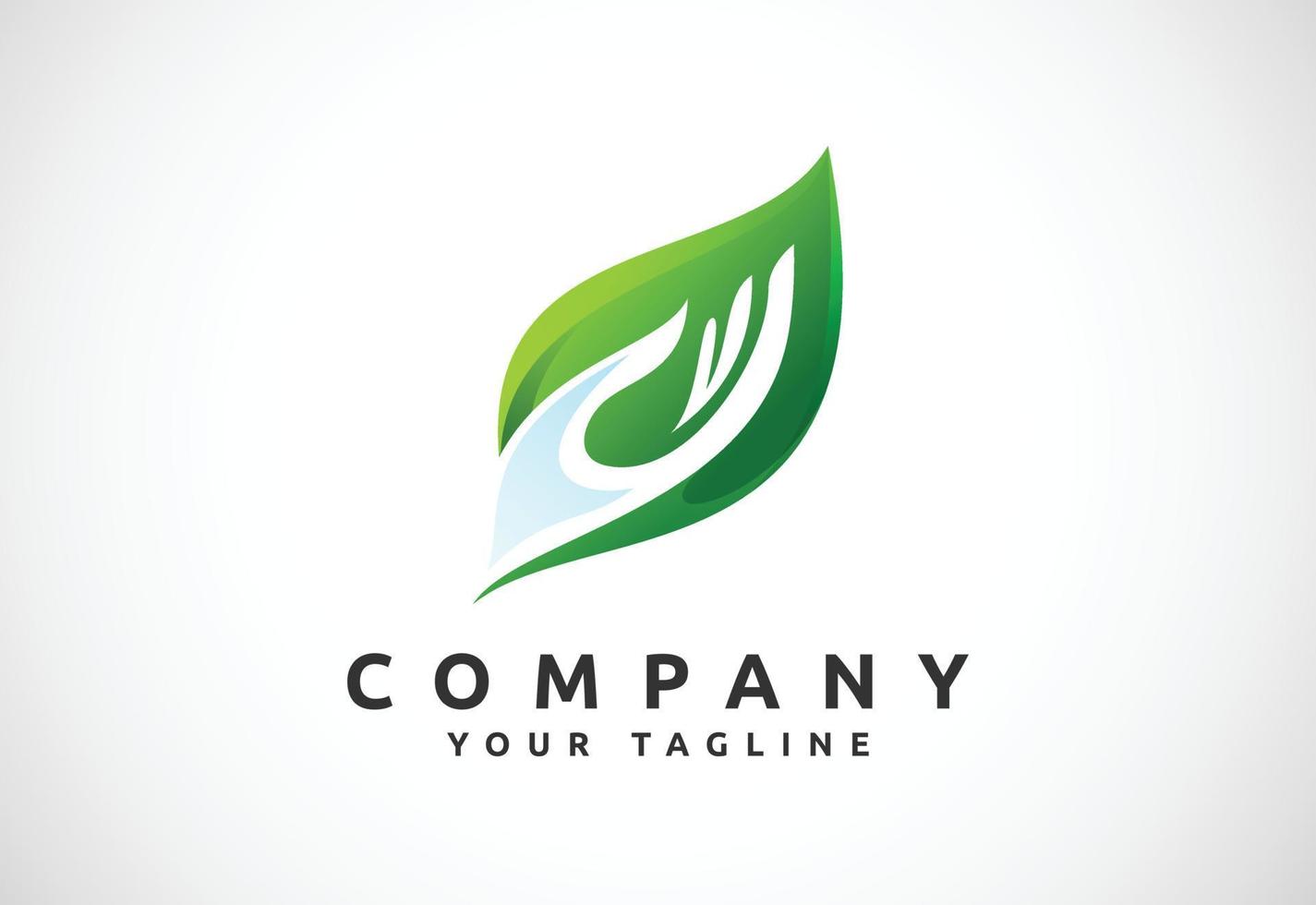 Green leaf hand logo design. Natural eco friendly symbol vector. Organic icon, Growth concept vector