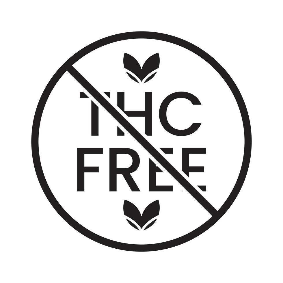 THC Free Stamp Icon Black and White, thc free emblem, seal, tag, label for cbd hemp oil label design template elements vector